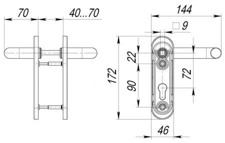 Ручка дверная DH-0431 NE (ЧЕРНАЯ) для замка (FL-0432, 0433, 0434), НЕЙЛОН