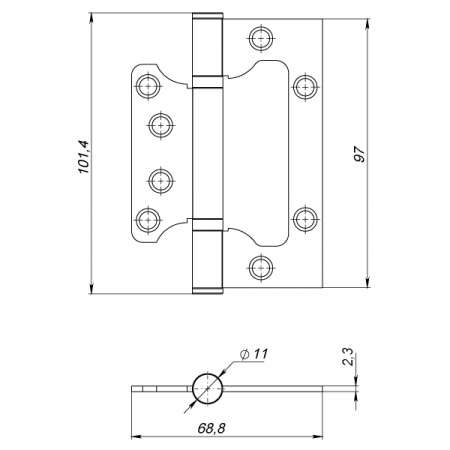 Петля универсальная без врезки 100/P-2B 100x2,3 AB (бронза)